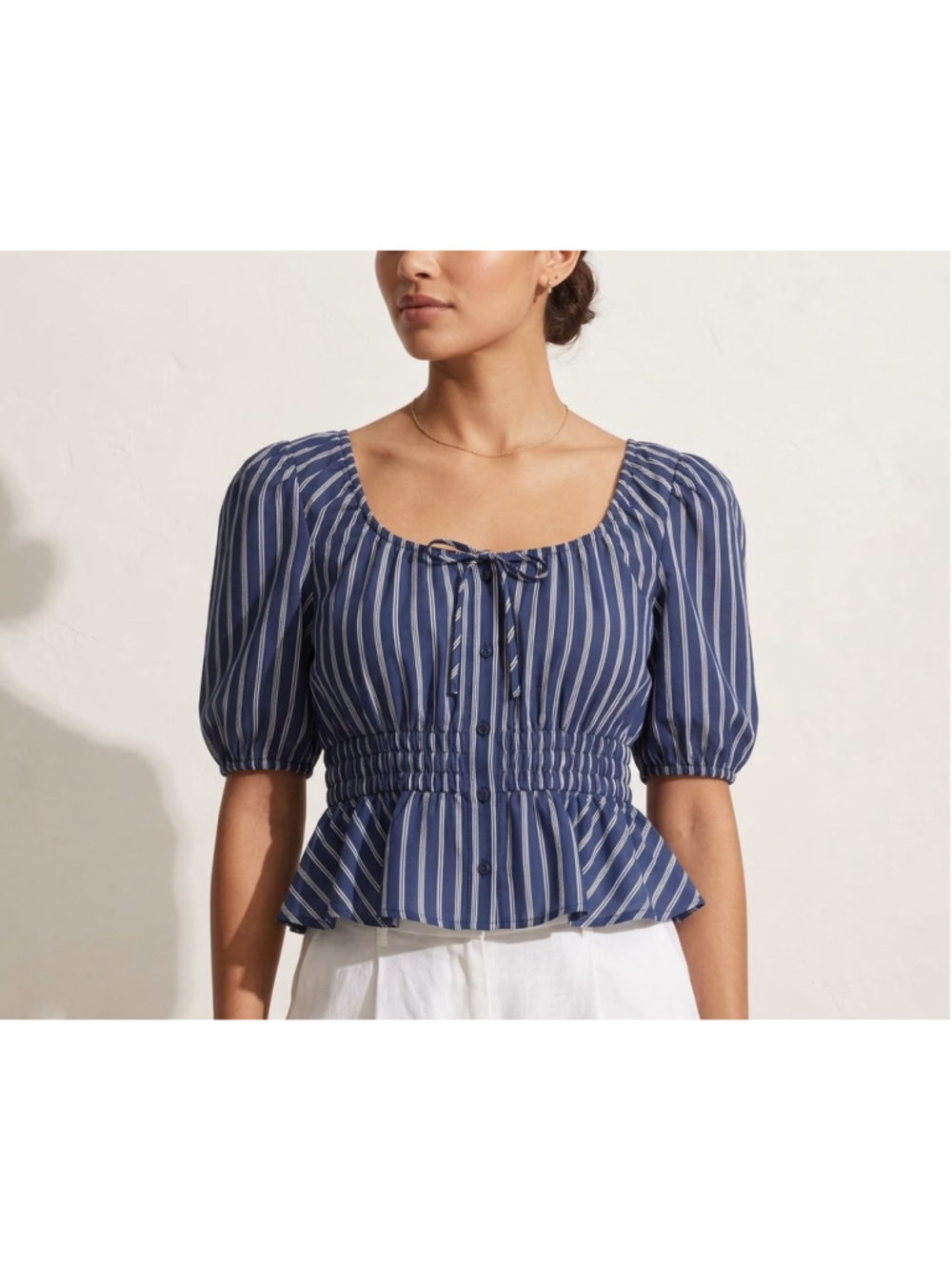 Joie Striped Peplum Blouse Medium NWT Puff Sleeve Cottagecore Front Tie Top